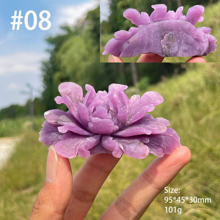 Unique,Natural Dreamy Lepidolite Peony Flower Carving