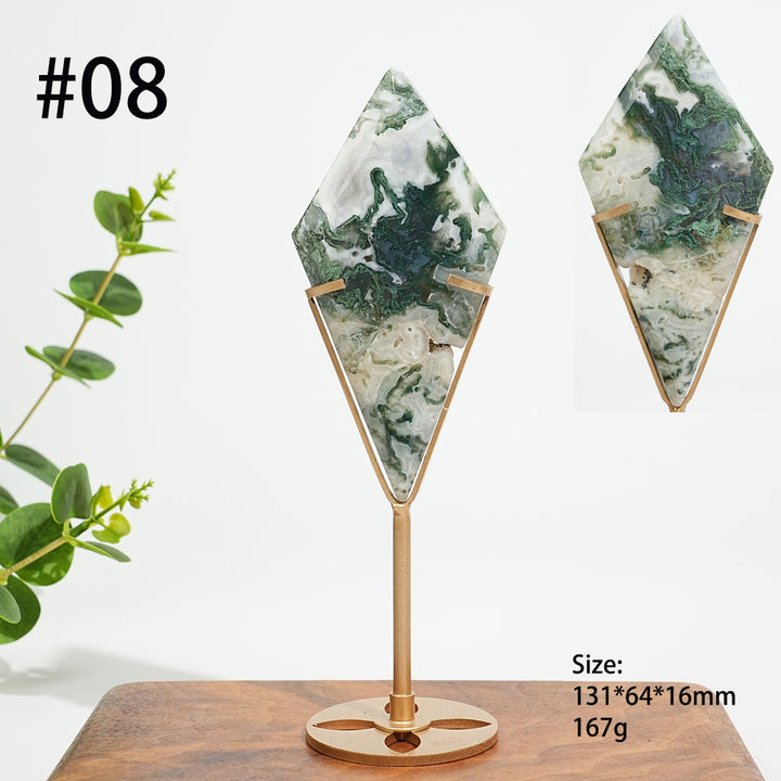 Unique,Natural Moss Agate Diamond Slice With Stand