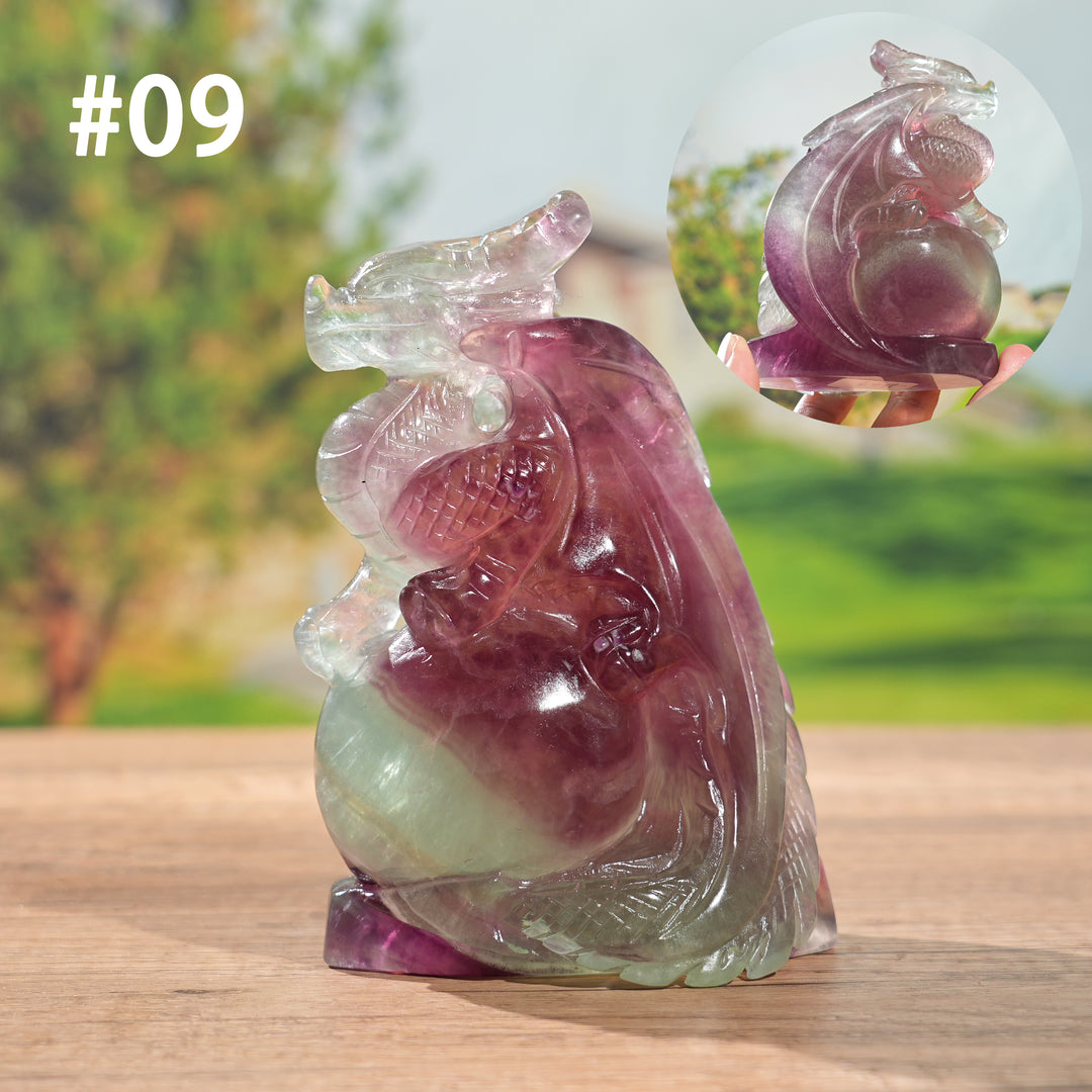 Unique, Natural Carving Fluorite Dragon And Fox