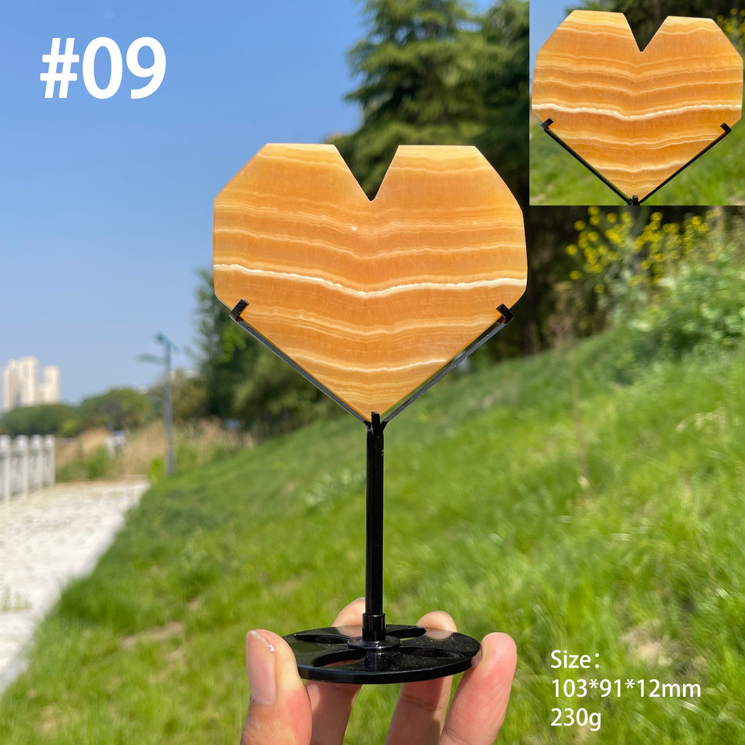 Unique,Natural Yellow Calcite Crystal Heart Carving