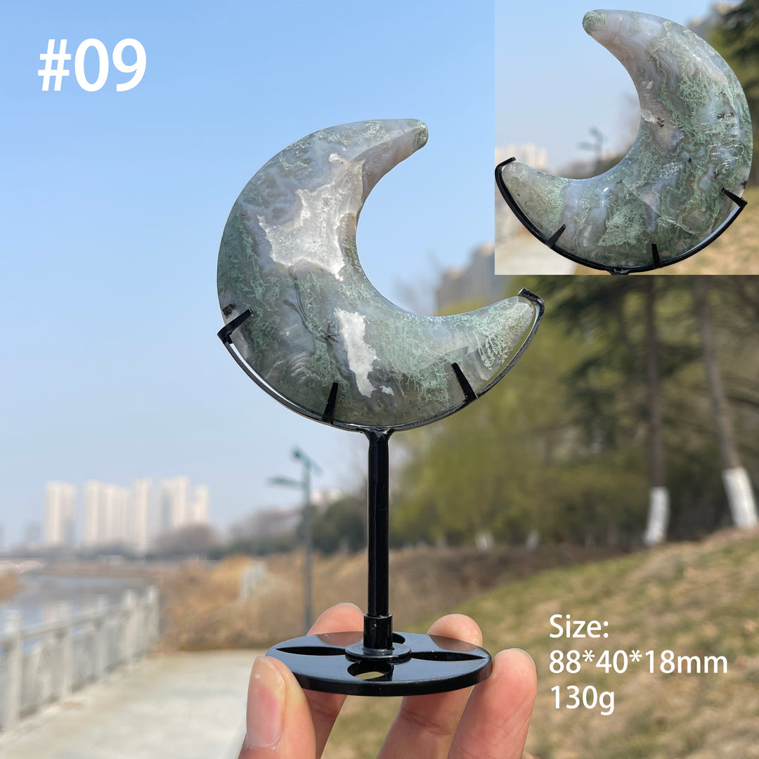 Unique,Natural Crystal Moss Agate Moon