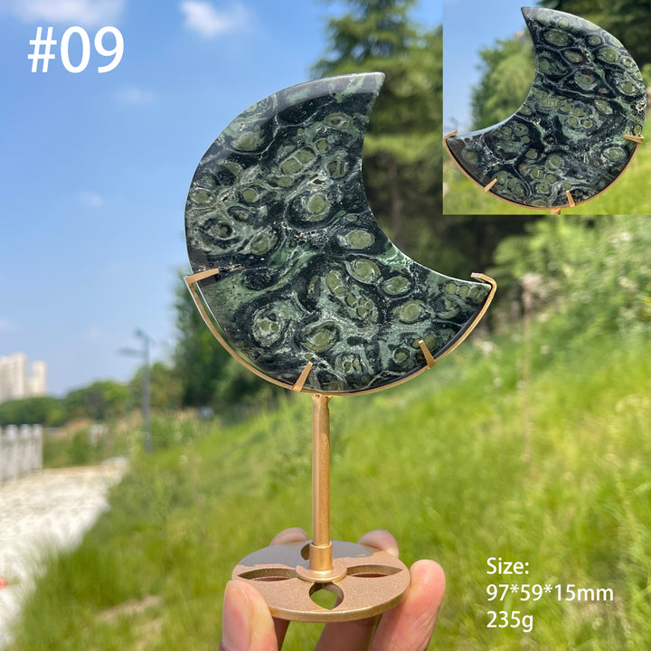 Unique,Natural Kambaba Jasper Crescent Moon Carving On Stand