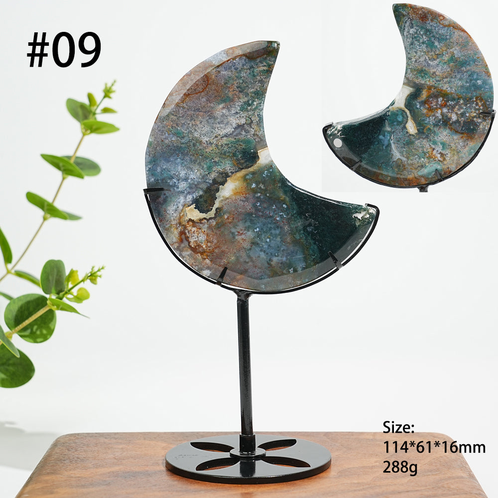 Unique,A Slightly Imperfect Natural Ocean Jasper Moon Carving