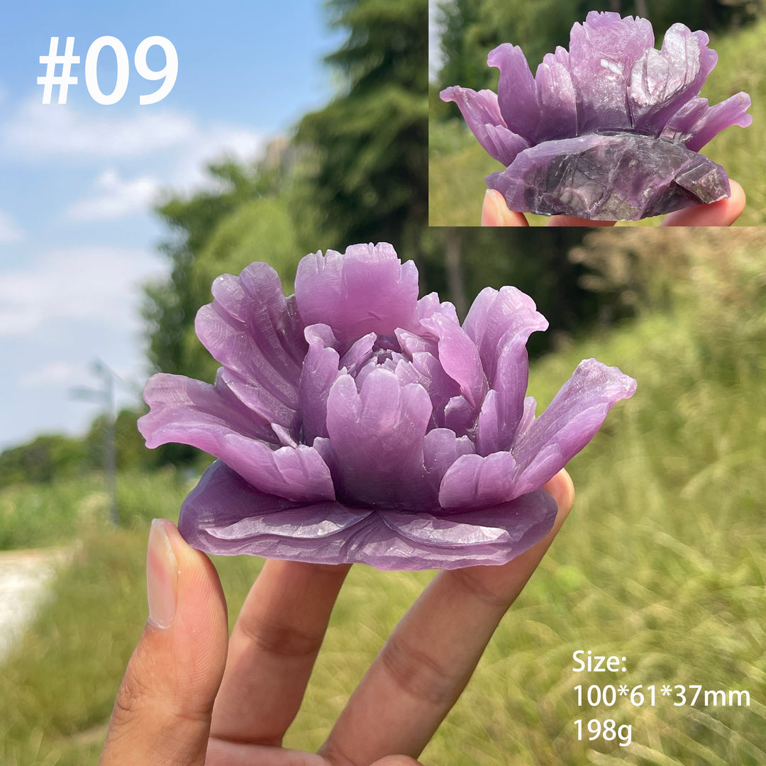 Unique,Natural Dreamy Lepidolite Peony Flower Carving