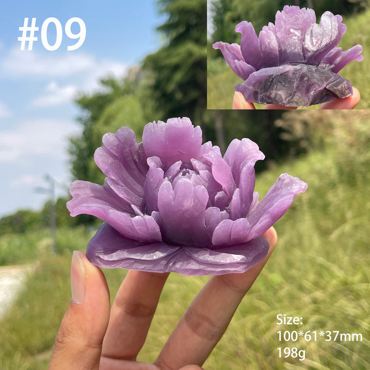 Unique,Natural Dreamy Lepidolite Peony Flower Carving