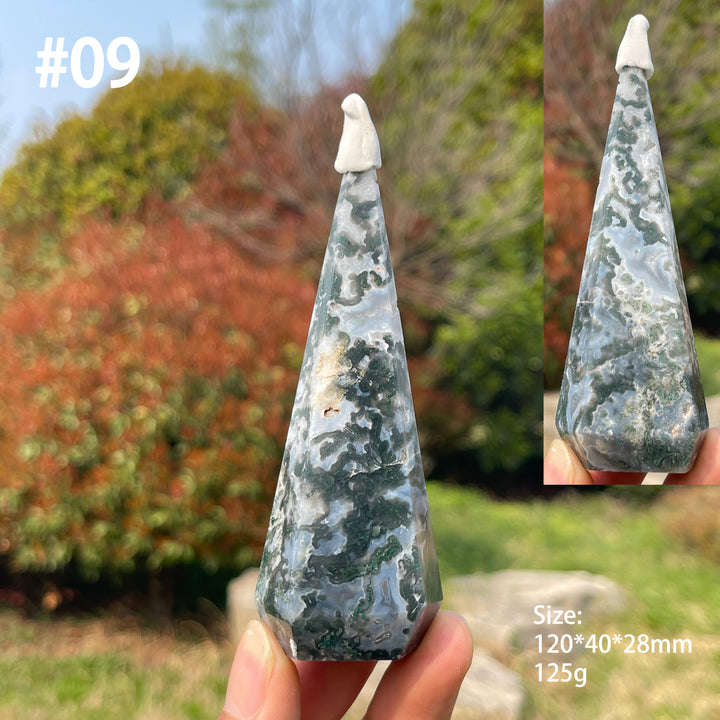 Unique,Natural Moss Agate Diamond Tower Crystal