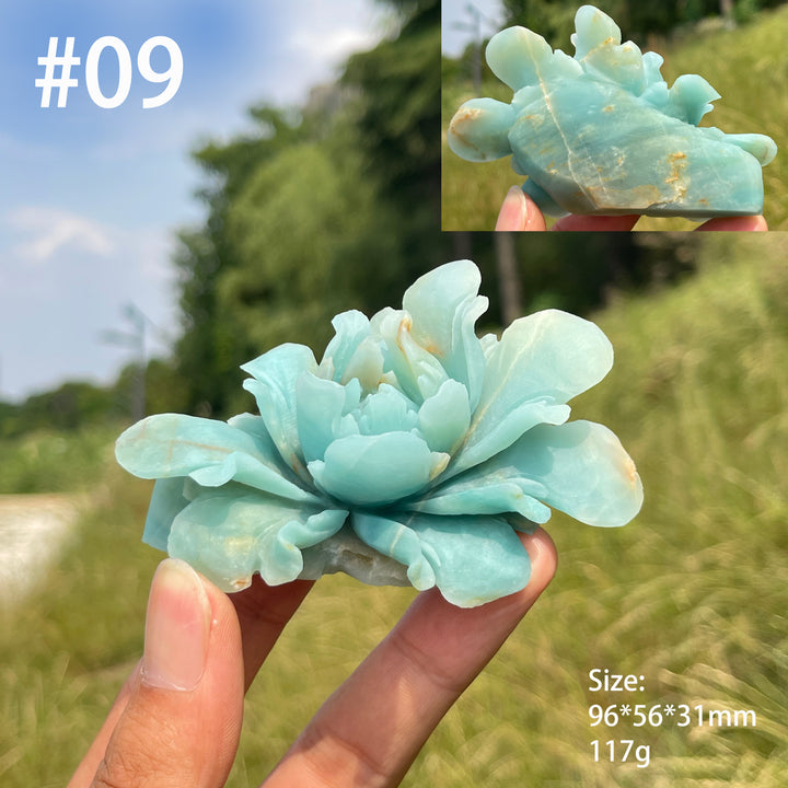 Unique,Natural Blue Quartzite Peony Flower Carving