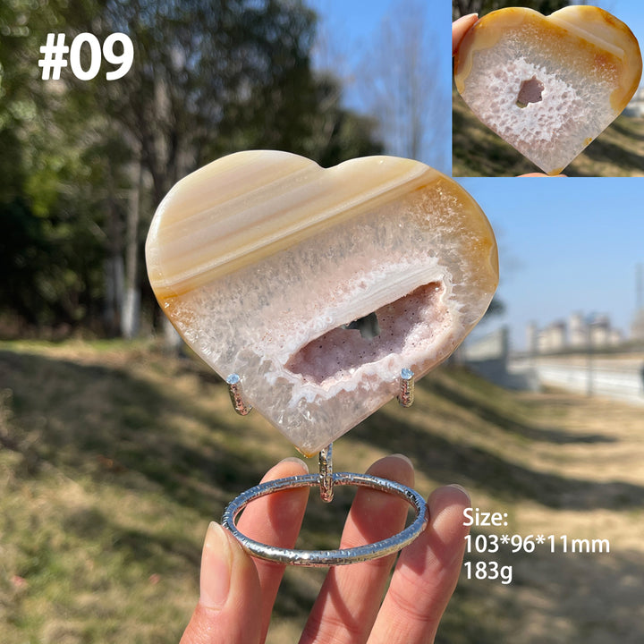 Unique,Natural Crystal Agate Geode Heart