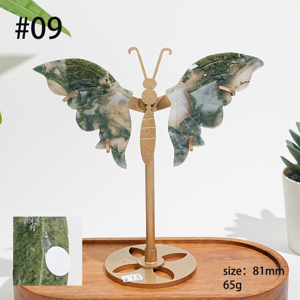 Unique,A Slightly Imperfect Natural Moss Agate Butterfly Wing Display