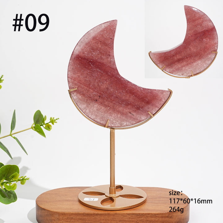 Unique,Natural Strawberry Quartz Moon With Stand