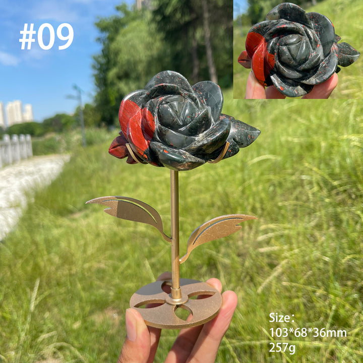 Unique,Natural African Bloodstone Crystal Rose Carving