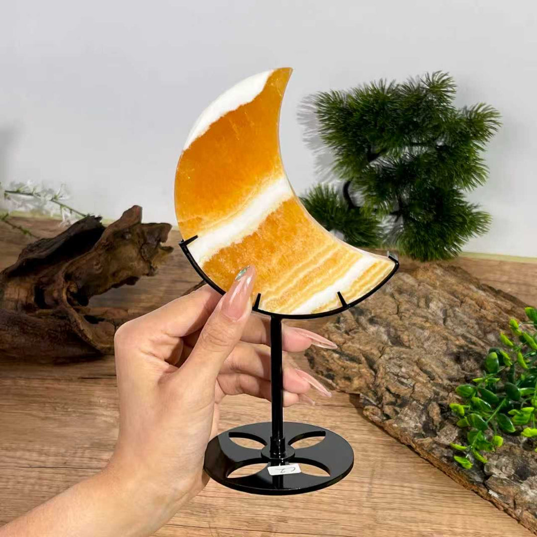 Yellow Calcite Moon With Stand