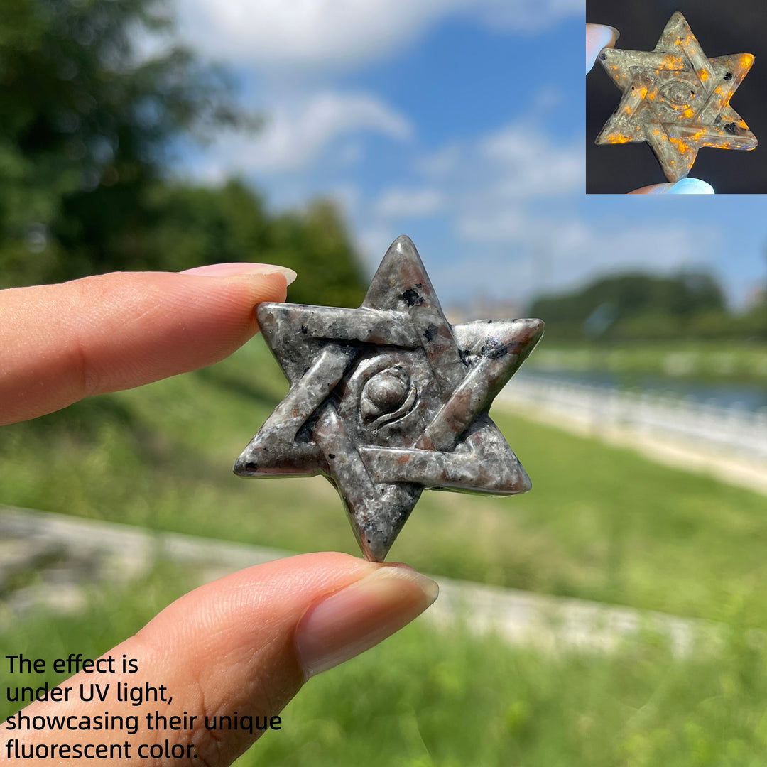 Natural Crystal Yooperlite Hexagram Evil Eye Carving