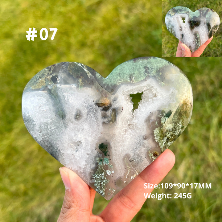 Unique Moss Agate Geode Heart