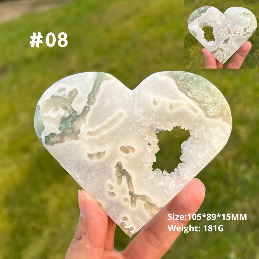 Unique Moss Agate Geode Heart