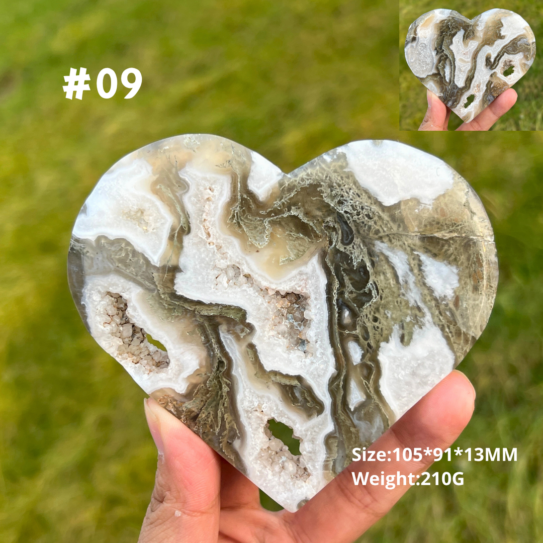Unique Moss Agate Geode Heart