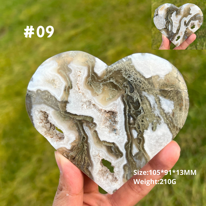 Unique Moss Agate Geode Heart