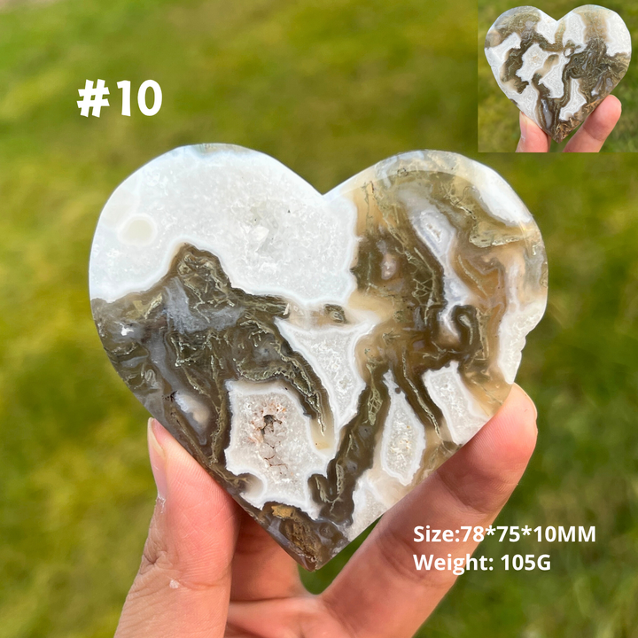 Unique Moss Agate Geode Heart