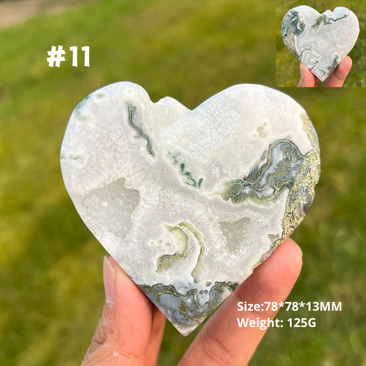 Unique Moss Agate Geode Heart