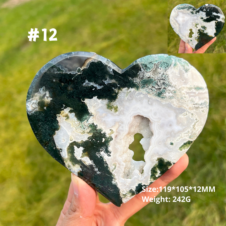 Unique Moss Agate Geode Heart