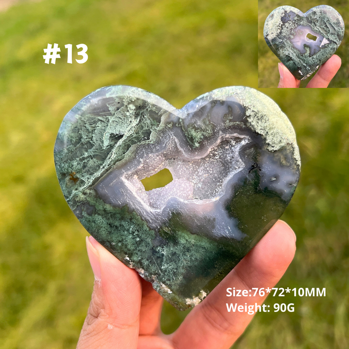Unique Moss Agate Geode Heart