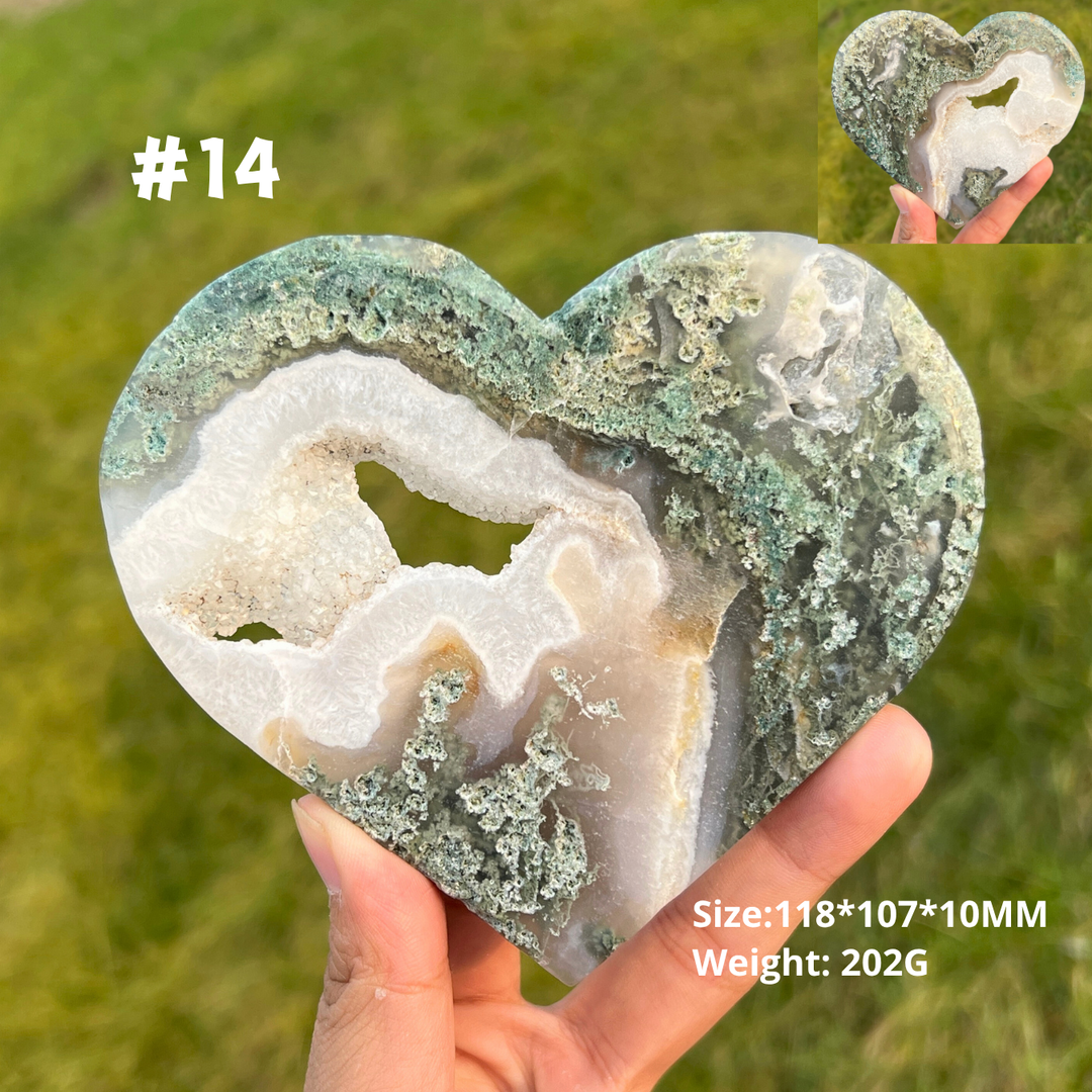 Unique Moss Agate Geode Heart