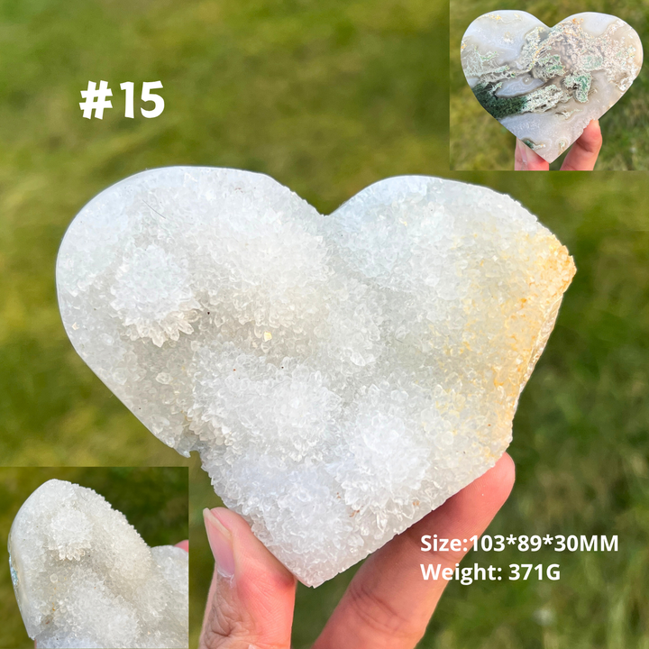 Unique Moss Agate Geode Heart