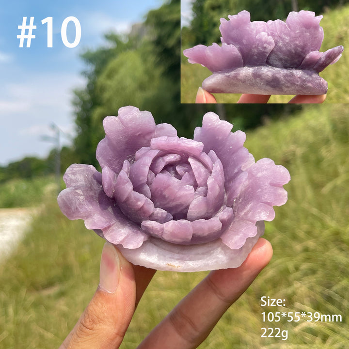 Unique,Natural Dreamy Lepidolite Peony Flower Carving