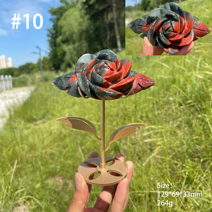 Unique,Natural African Bloodstone Crystal Rose Carving