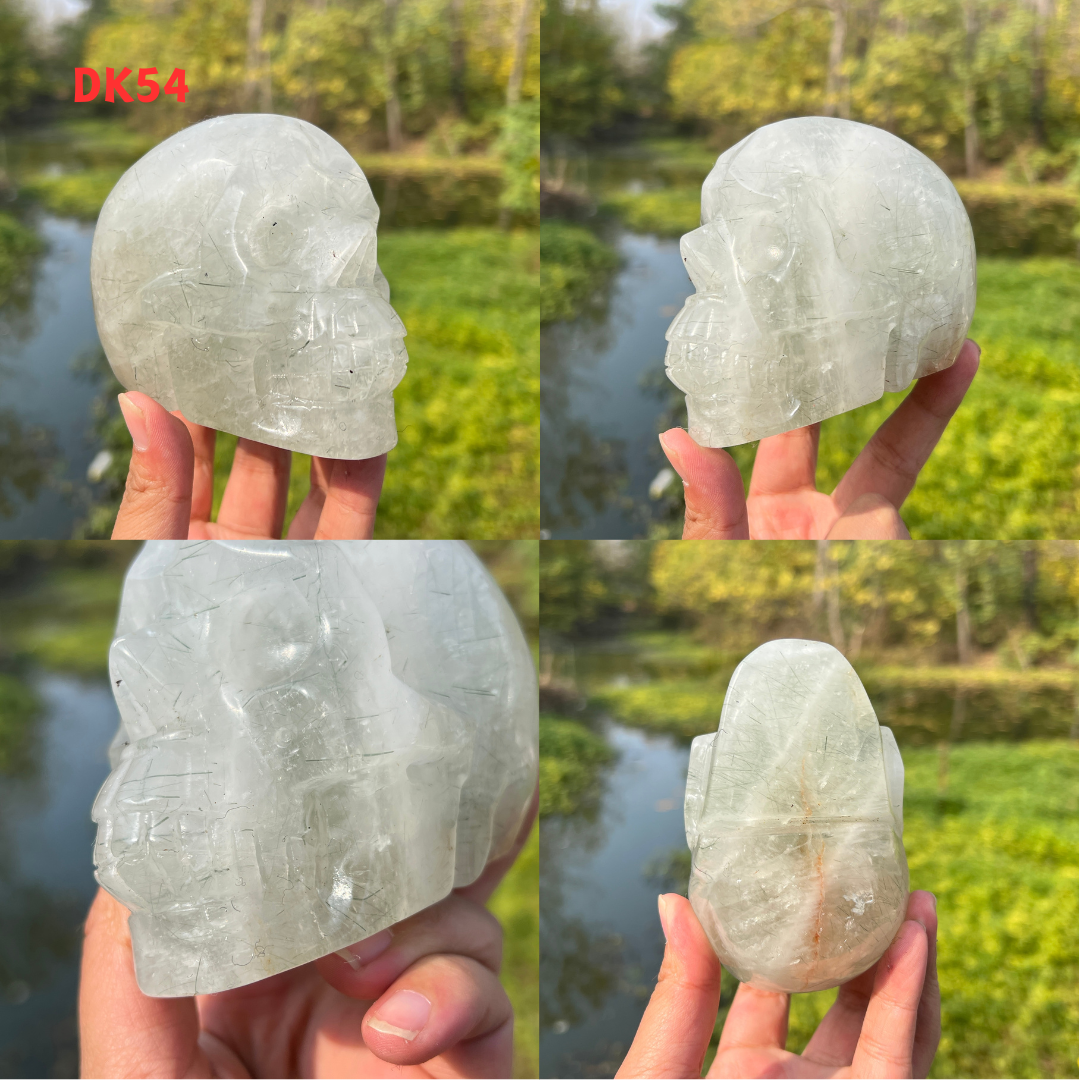 Clear Quartz With Green Actinolite Skull