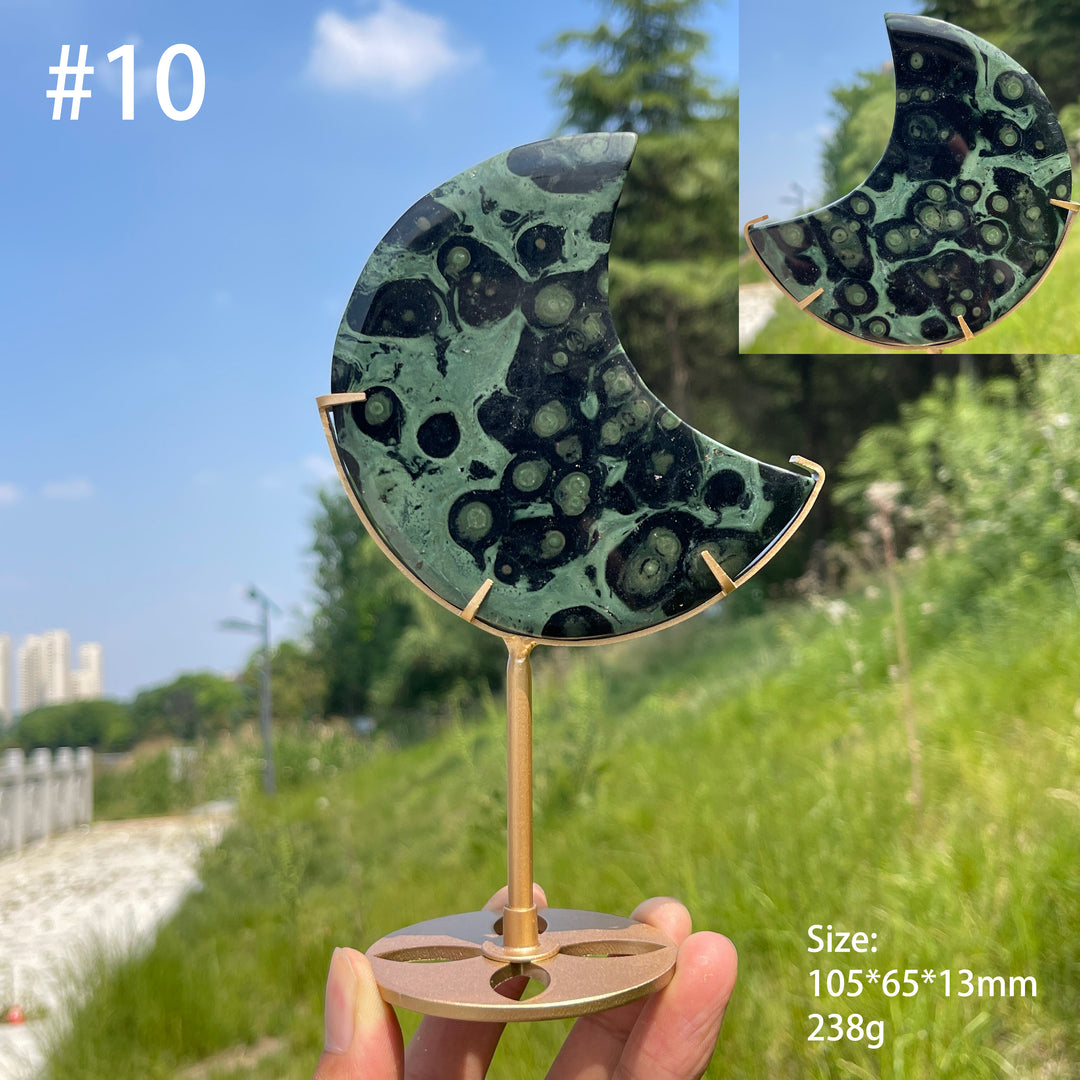 Unique,Natural Kambaba Jasper Crescent Moon Carving On Stand