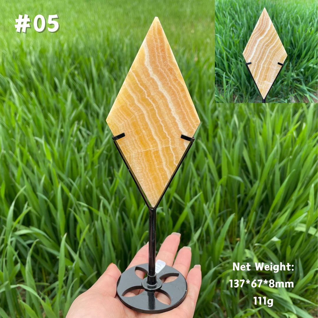 Unique,Natural Crystal Yellow Calcite Rhombus Slice