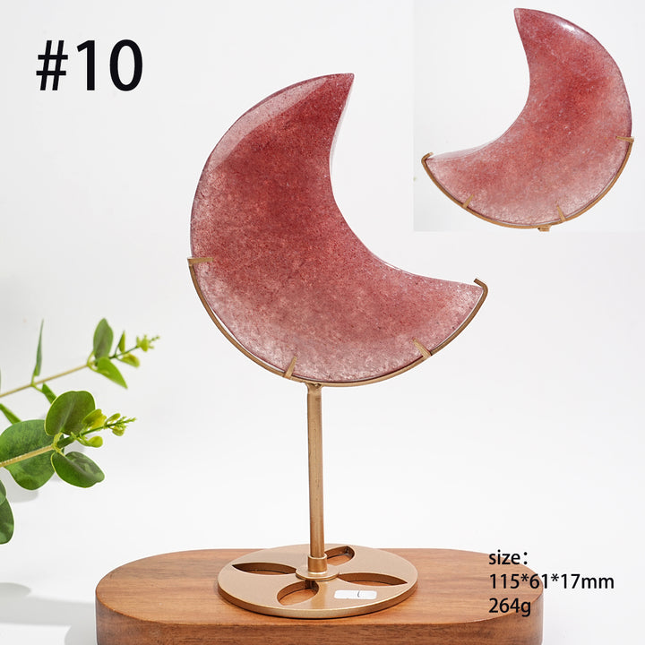 Unique,Natural Strawberry Quartz Moon With Stand