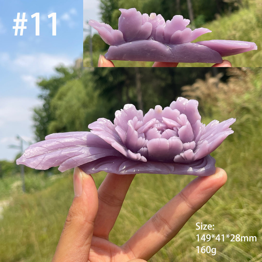 Unique,Natural Dreamy Lepidolite Peony Flower Carving
