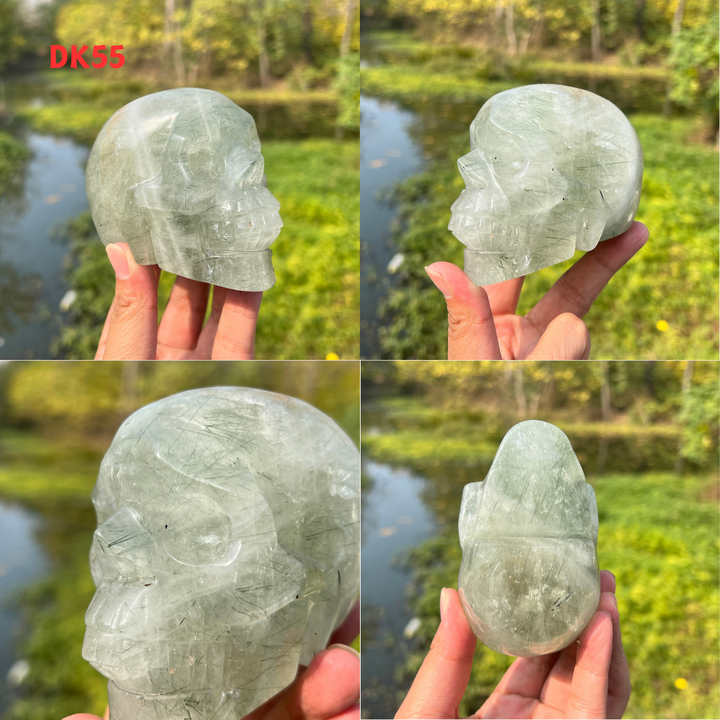 Clear Quartz With Green Actinolite Skull