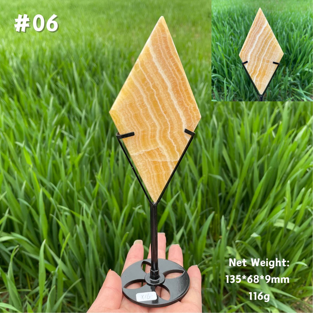 Unique,Natural Crystal Yellow Calcite Rhombus Slice