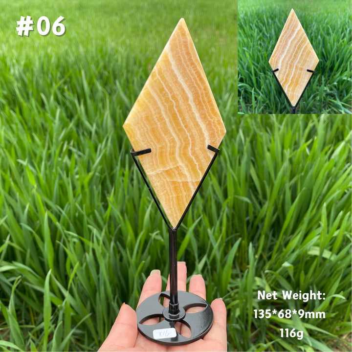 Unique,Natural Crystal Yellow Calcite Rhombus Slice