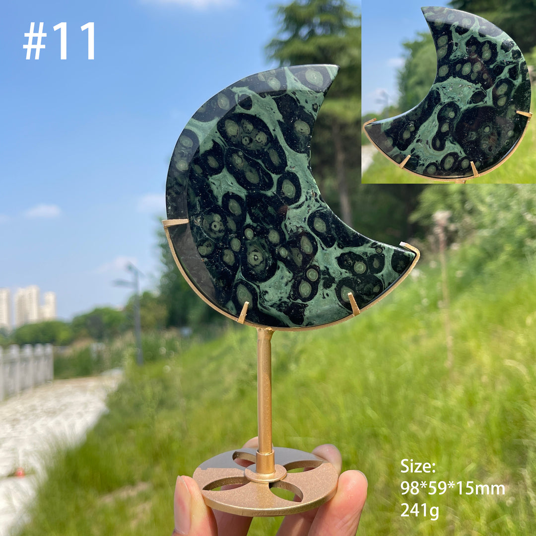 Unique,Natural Kambaba Jasper Crescent Moon Carving On Stand