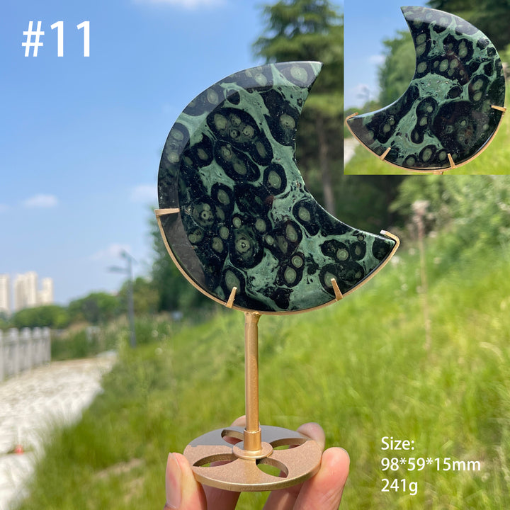 Unique,Natural Kambaba Jasper Crescent Moon Carving On Stand