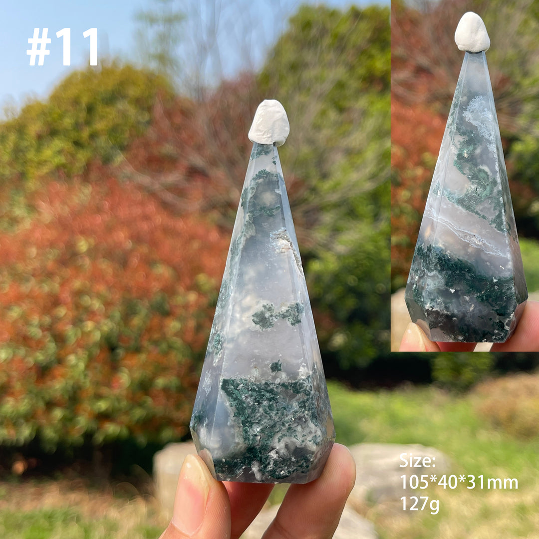 Unique,Natural Moss Agate Diamond Tower Crystal