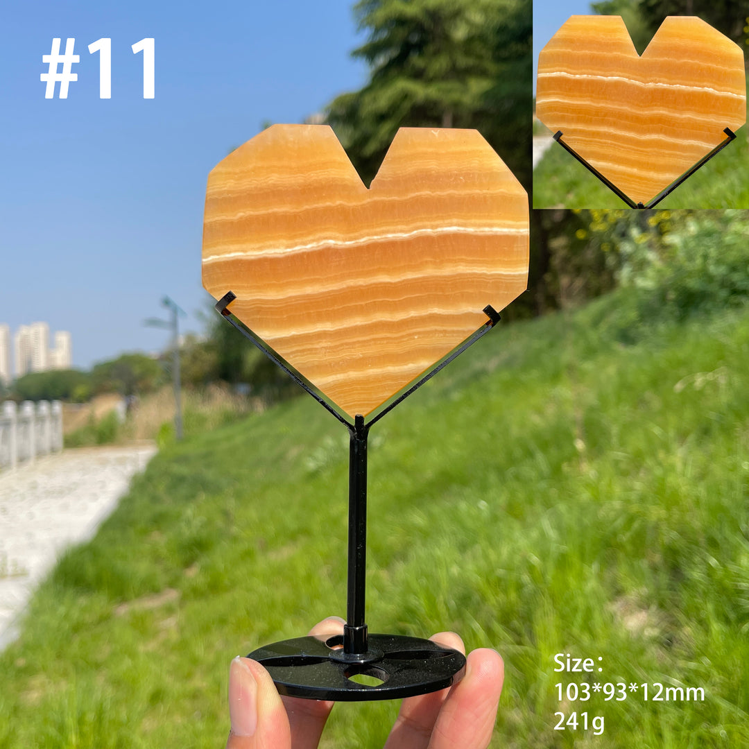 Unique,Natural Yellow Calcite Crystal Heart Carving