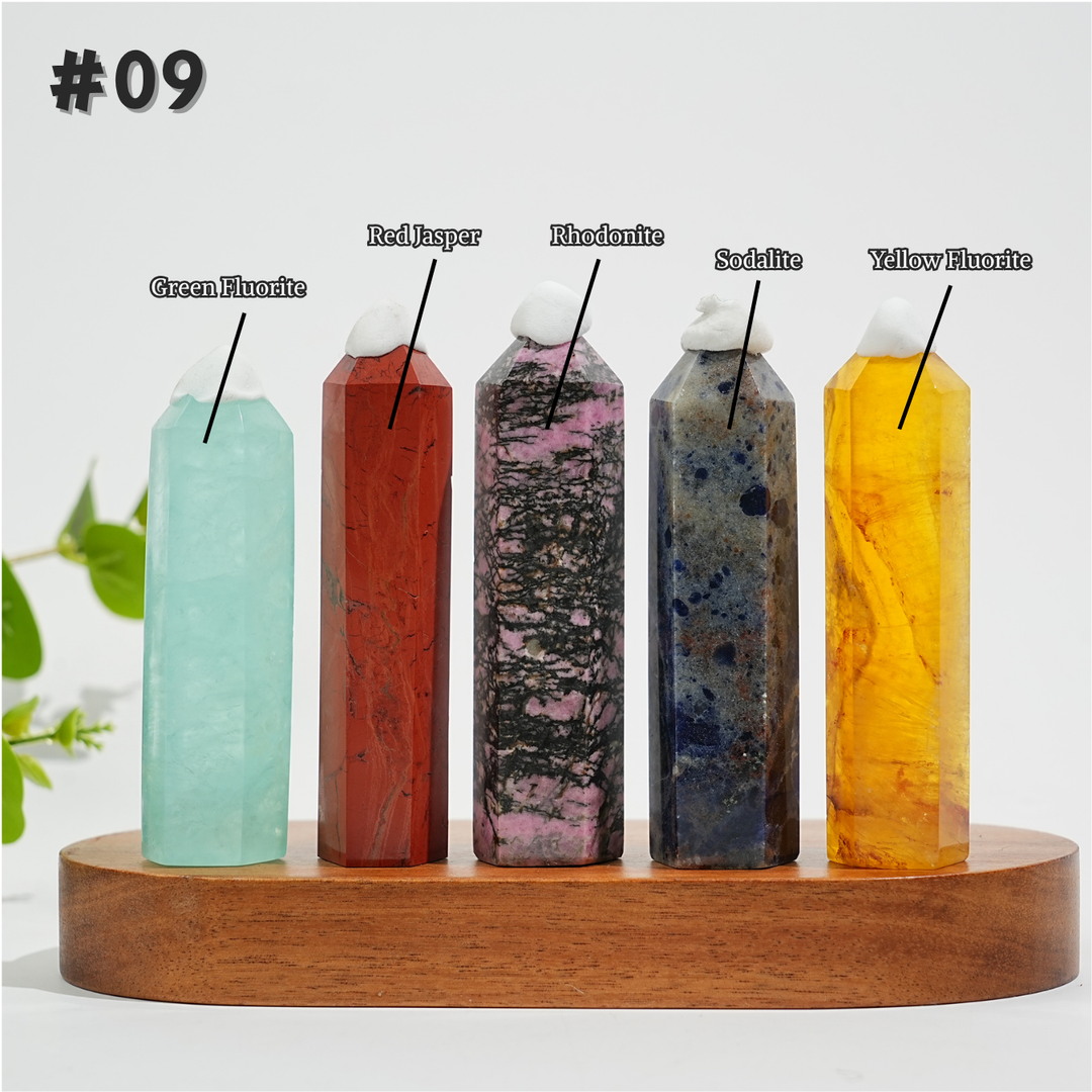 5Pcs Mixed Natural Crystal Tower Point Set