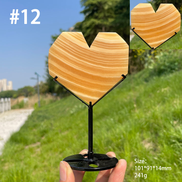 Unique,Natural Yellow Calcite Crystal Heart Carving
