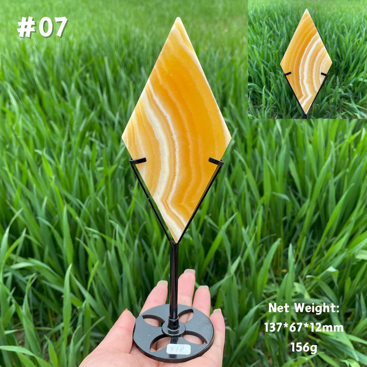 Unique,Natural Crystal Yellow Calcite Rhombus Slice