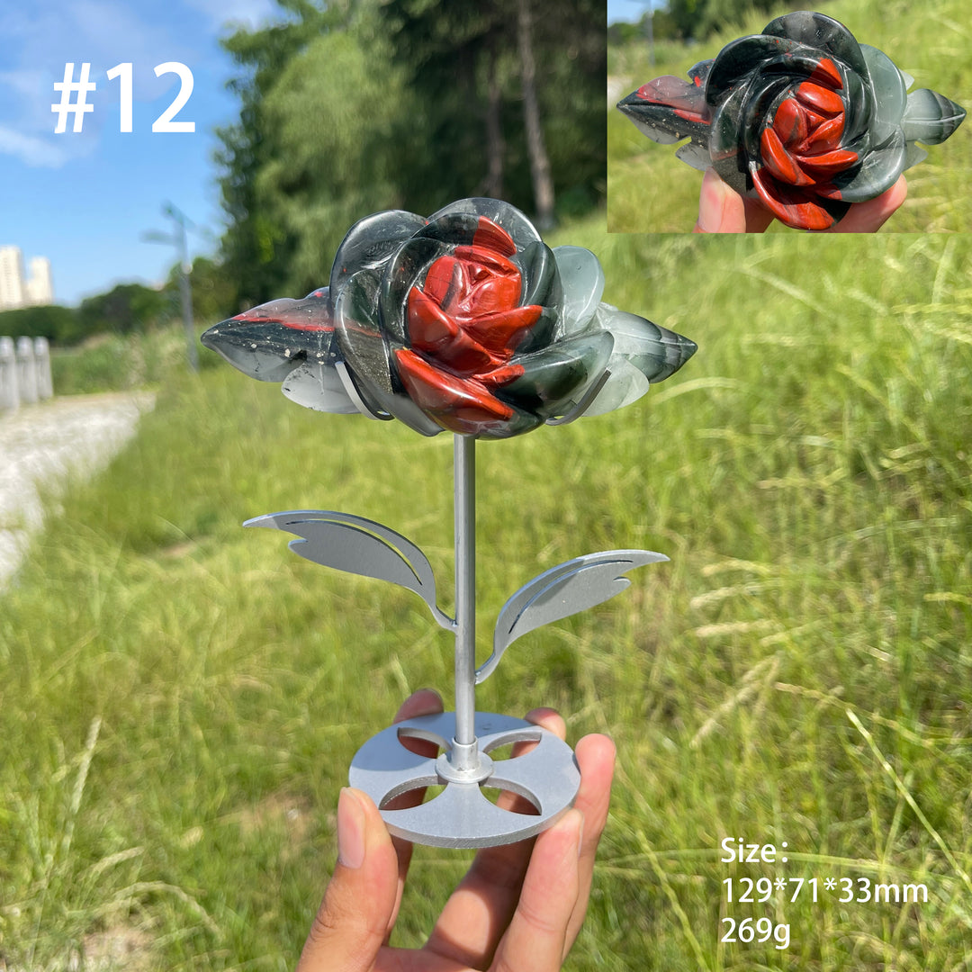 Unique,Natural African Bloodstone Crystal Rose Carving