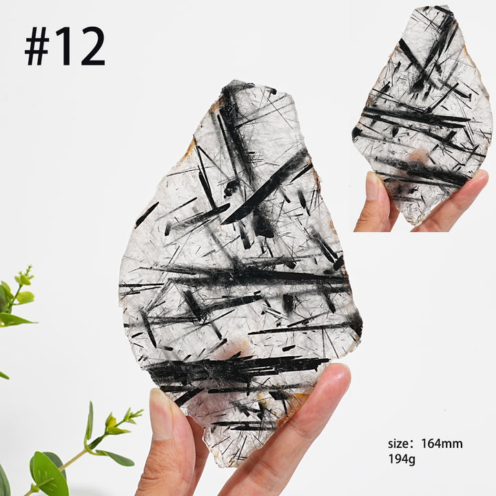 Unique,Natural Crystal Black Tourmaline In Quartz Slice
