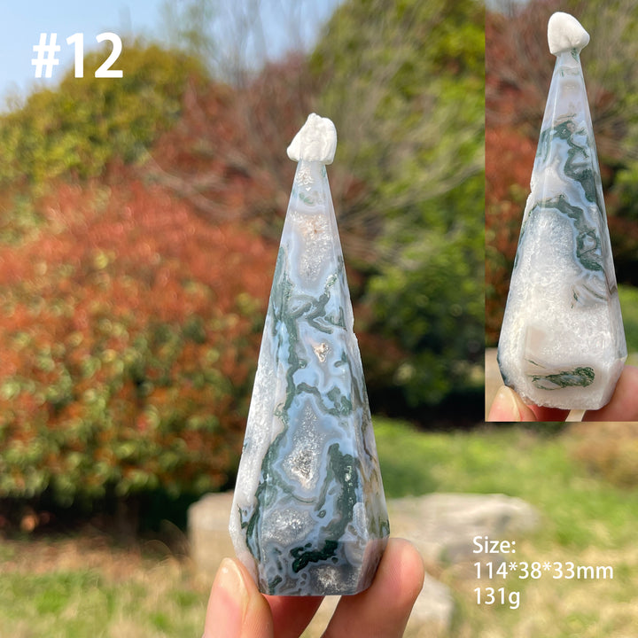 Unique,Natural Moss Agate Diamond Tower Crystal