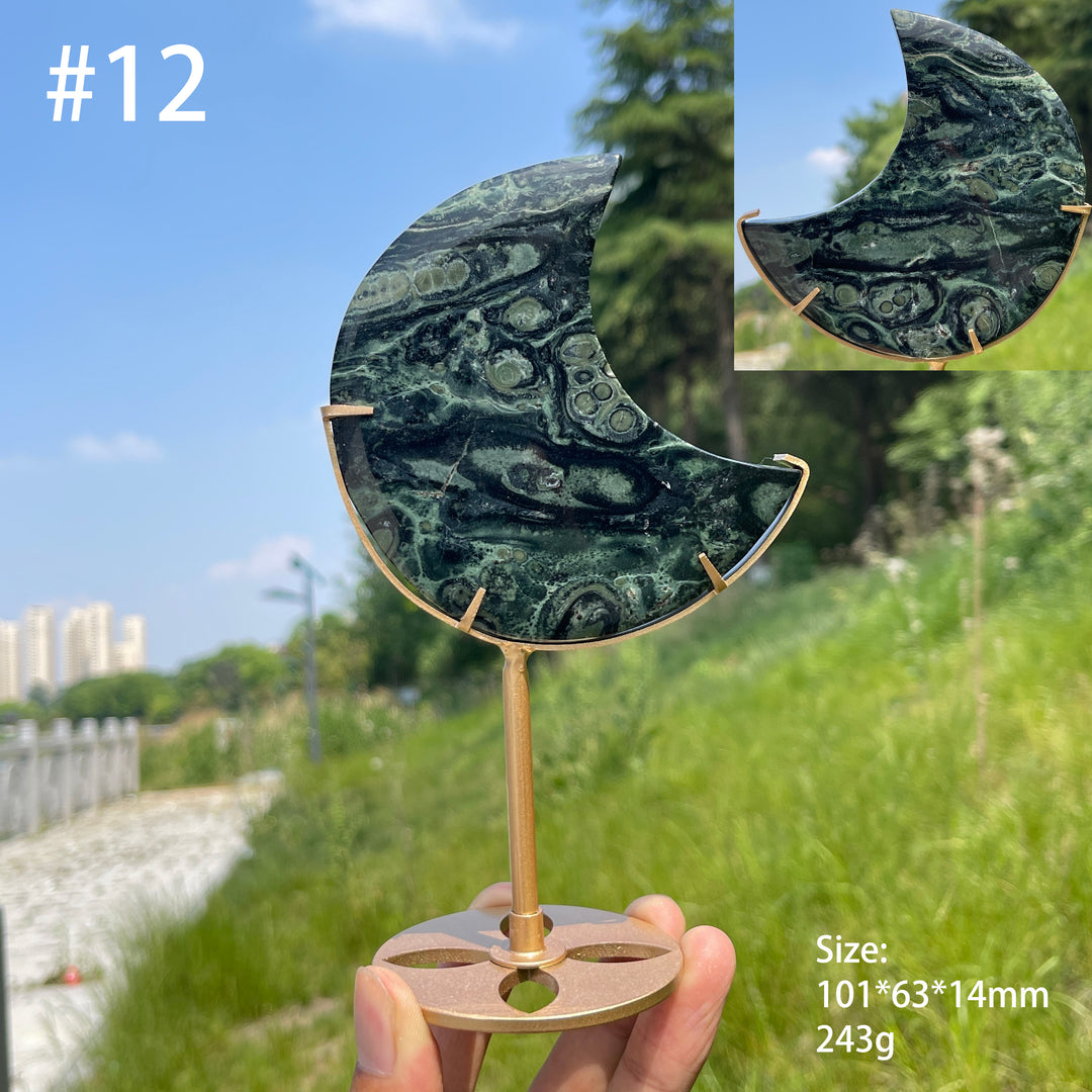 Unique,Natural Kambaba Jasper Crescent Moon Carving On Stand