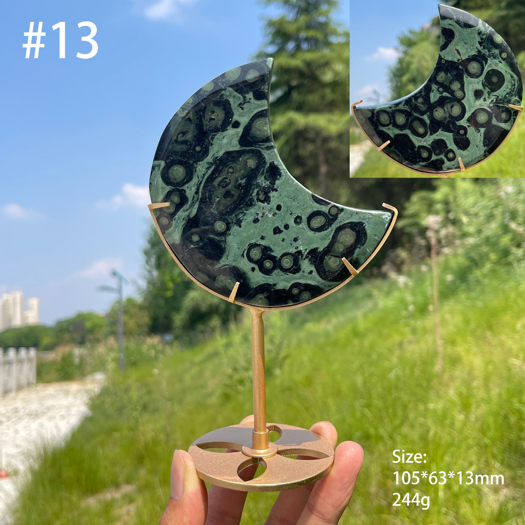Unique,Natural Kambaba Jasper Crescent Moon Carving On Stand