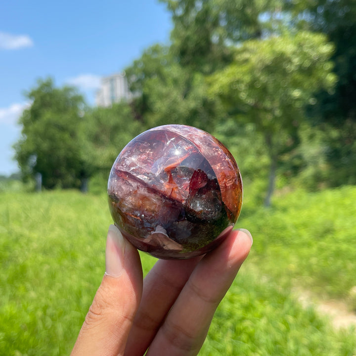 Esfera de Cristal de Cuarzo de Fuego Natural y Único